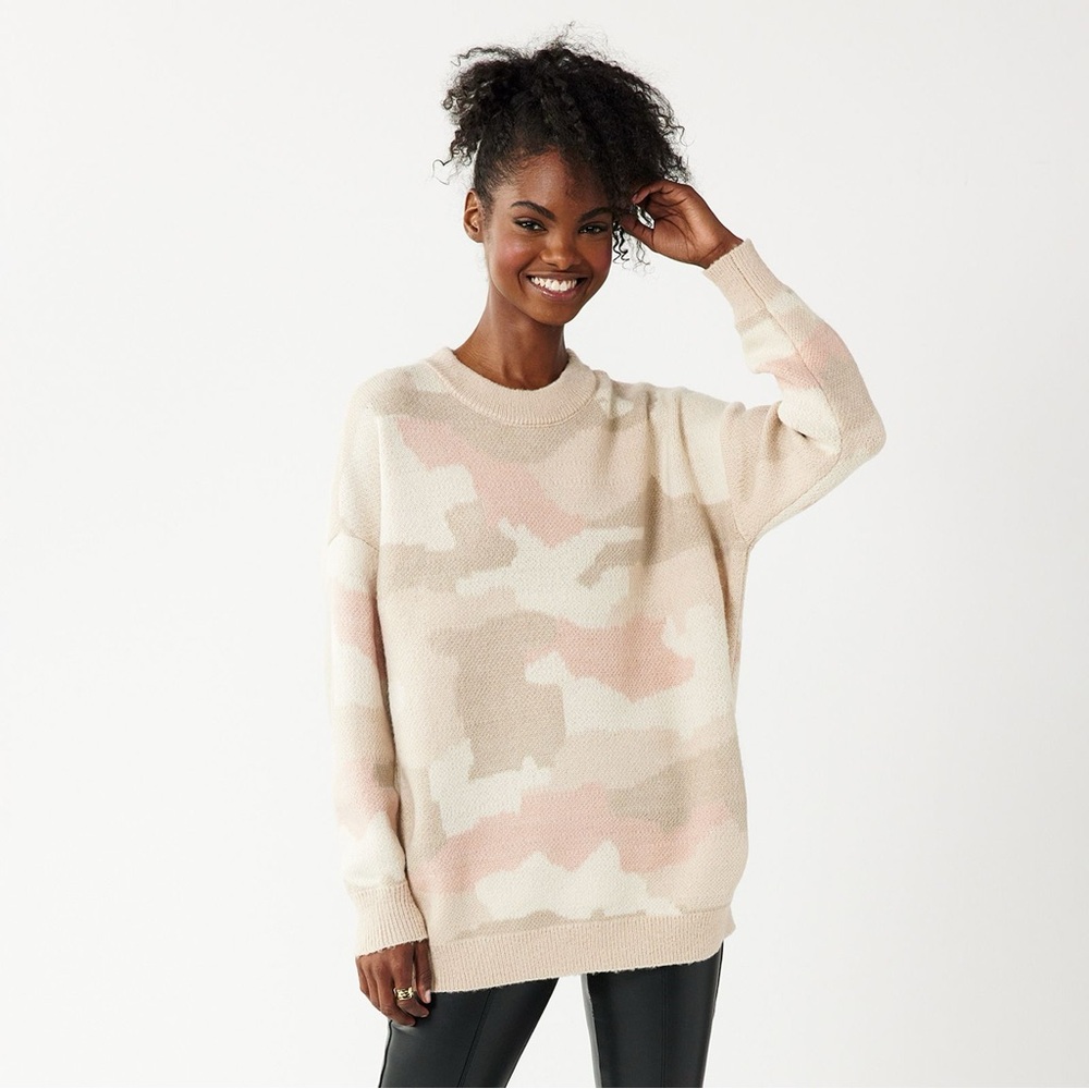 SO Women's Pink and Cream Camouflage Sweater